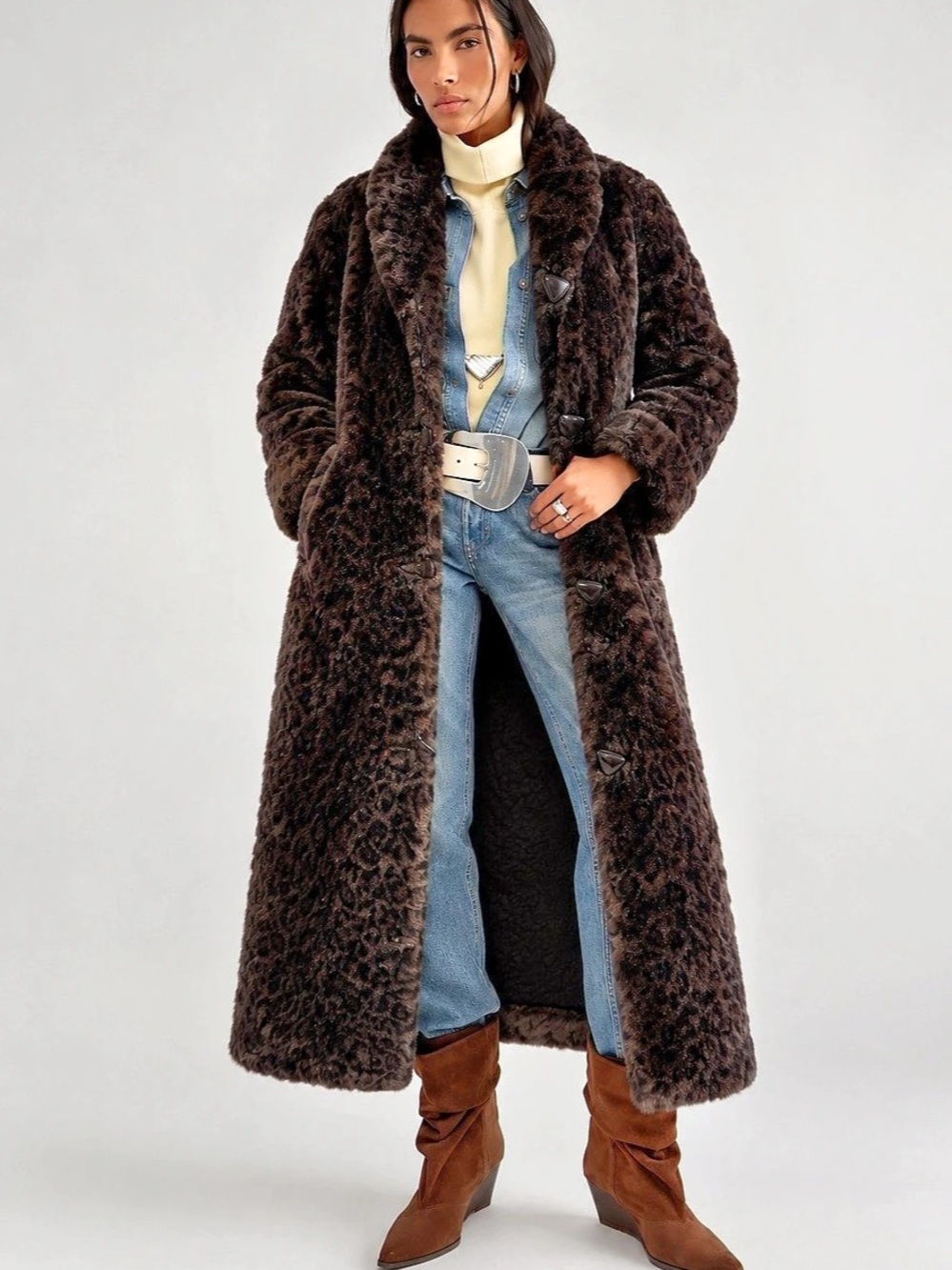 UTEX Animal Print Faux Fur Coat Size 8